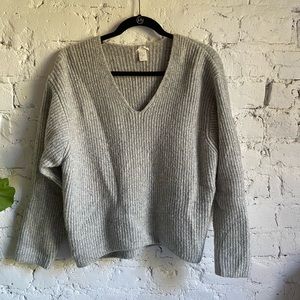 H&M Thick Grey Sweater with Shallow V-Neck